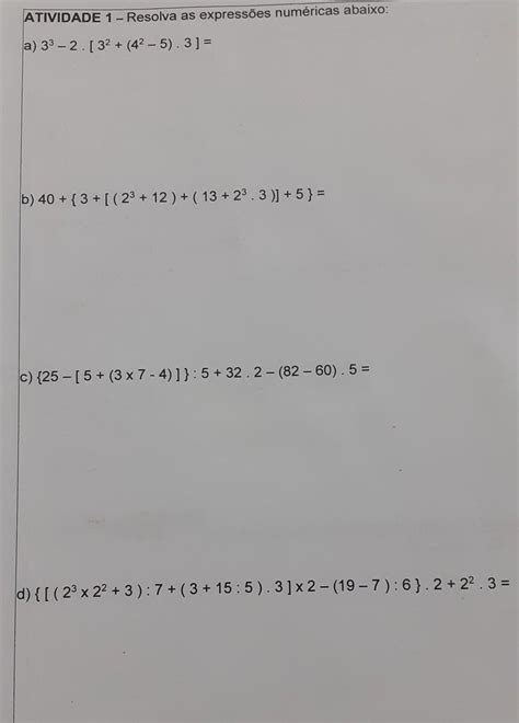 Resolva As Expressões Abaixo - Resolva as expressões numericas abaixo: - brainly.com.br