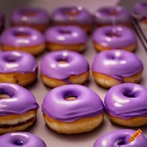 Delicious Display Of Purple Donuts In A Bakery