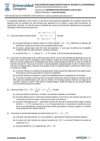 Examen de Matemáticas Aplicadas a las Ciencias Sociales de Aragón