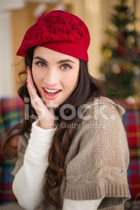 Surprised Brunette On The Couch At Christmas Stock Photo Royalty Free FreeImages