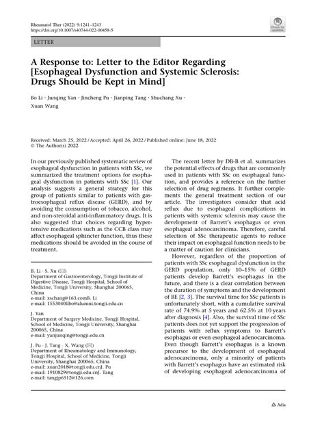 PDF A Response To Letter To The Editor Regarding Esophageal