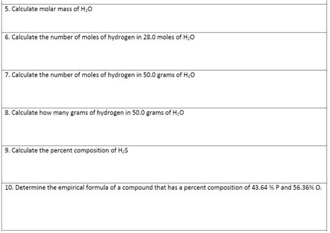 Solved 5 Calculate Molar Mass Of H2o 6 Calculate The