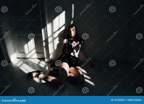 Fashion Brunette Model During A Photo Shoot Posing In The Studio Stock Photo Image Of
