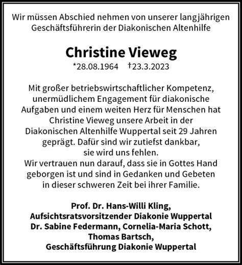 Traueranzeigen Von Christine Vieweg Trauer Und Gedenken