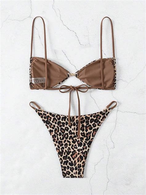 Women S Summer Beach Leopard Print Sexy Bikini Set Random Print SHEIN USA