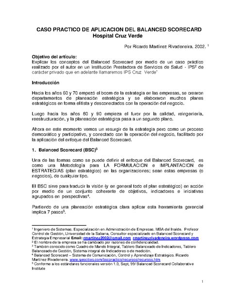 Caso Practico De Aplicacion Del Balancedd Caso Practico De Aplicacion Del Balanced Scorecard