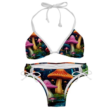 Mushroom Swimming Suit Bikini Set Bikinis Detachable Sponge Adjustable Strap Two Pack Beach
