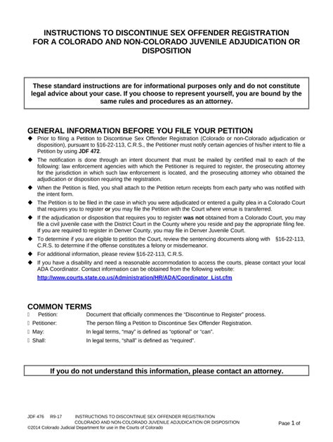 Instructions To Discontinue Sex Offender Registration For A Colorado And Non Colorado Conviction