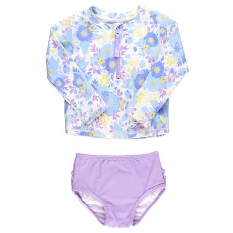 Rufflebutts 2pc Rashguard Bikini Pristine Blooms Nest Bermuda