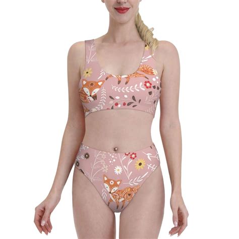 Haiem Beautiful Fox Women S Bikini Set Two Piece High Waisted Bathing