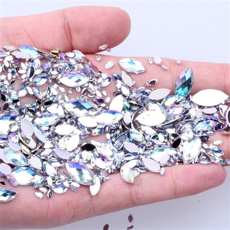 7G 600PCS 7 Größen Acryl Strass Auge Form Kristall AB Flache Rückseite