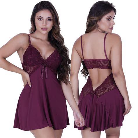 Camisola Sexy Calcinha Renda Regulável Feminina Renda Sensual Linha Noite Lingerie Shopee