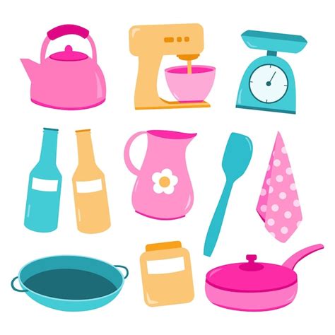 Desenhos De Utensílios De Cozinha Colorido - Cute set colorido utensílios de cozinha ferramentas e ilustração ...