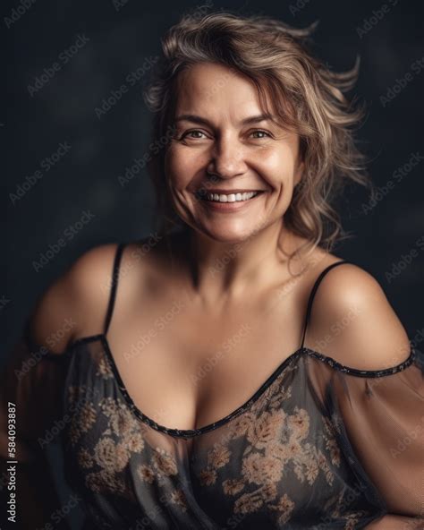 Smiling Attractive Mature Caucasian Woman Looking At The Camera Generative AI Stock