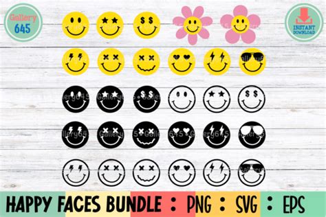 Retro Happy Faces Bundle File Eps Svg Graphic By Gallery645 · Creative