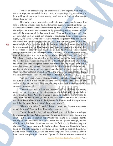 Dracula Chapter 2 Close Reading Analysis Worksheet and Answer Key