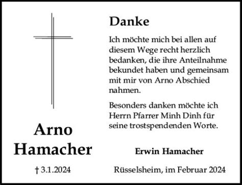 Traueranzeigen Von Arno Hamacher Vrm Trauer De