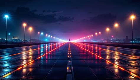 neon runway reflections image runway reflection night