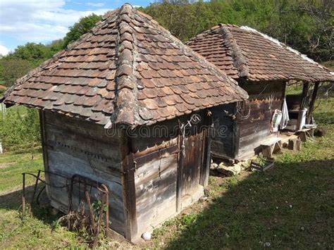 High Angle View Of Ethnic Serbian Houses In The Countryside Stock Image