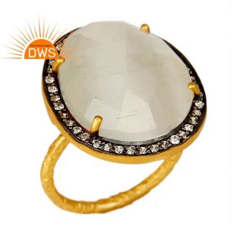 Sterling Silver K Gold Plated Natural Cz White Moon Stone