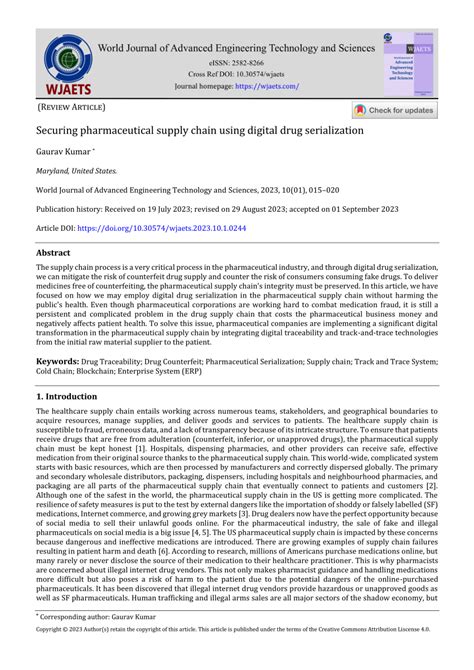 PDF Securing Pharmaceutical Supply Chain Using Digital Drug Serialization