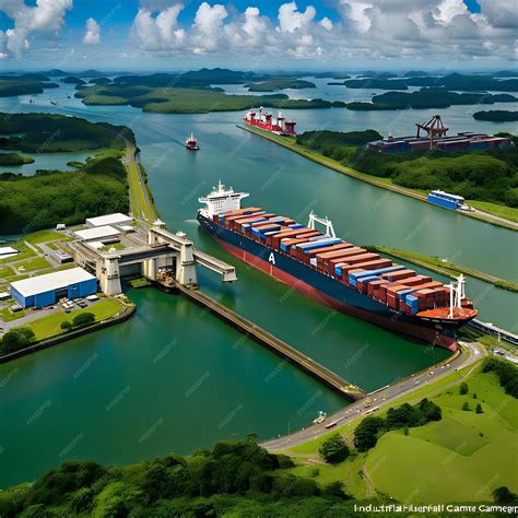 Lock Passage through Panama Canal Waterlock Gates | Premium AI