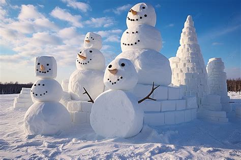 A Snowman Building Competition With Various Quirky And Imaginative Snow