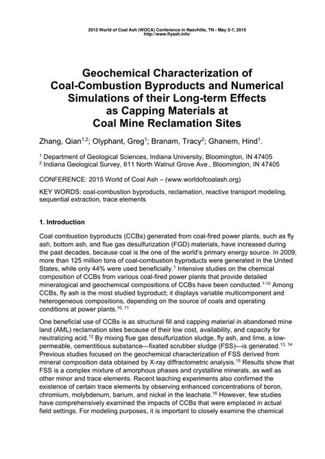 PDF Geochemical Characterization Of Coal Combustion Byproducts And