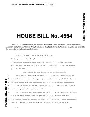 Fillable Online Legislature Mi House Bill No Michigan