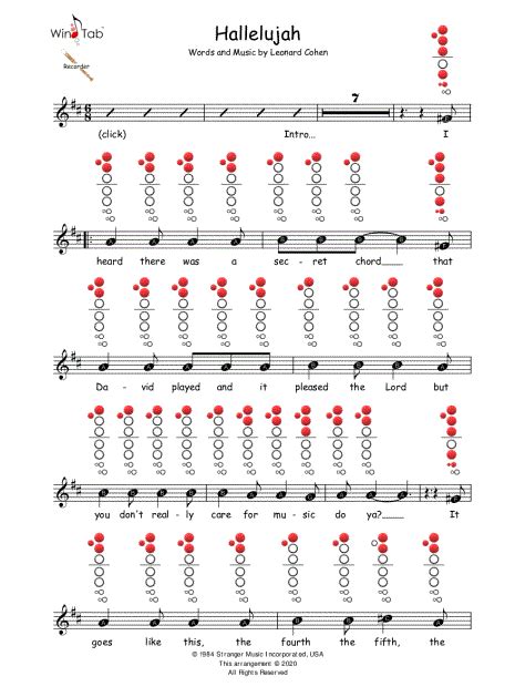 Windtab Hallelujah Sheet Music Recorder Solo In D Major Download