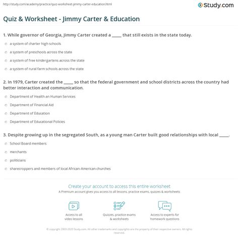 Quiz & Worksheet - Jimmy Carter & Education | Study.com