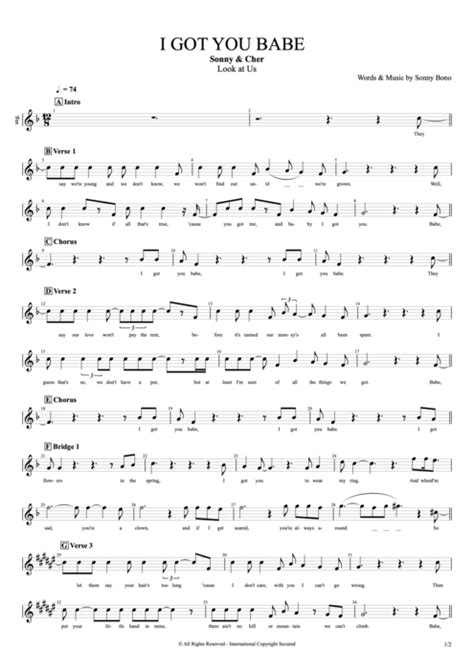 I Got You Babe Tab By Sonny Cher Guitar Pro Full Score MySongBook