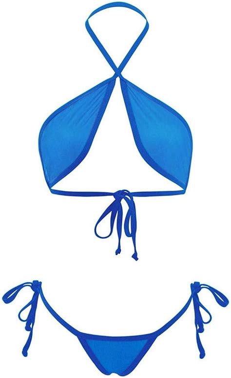 Amazon Women Halter Swimsuit Backless String Sunbathing Micro Bikini Set Sexy Extreme Hot