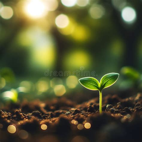 Sprouting Life Green Seedling In Soil Ecology Concept Stock