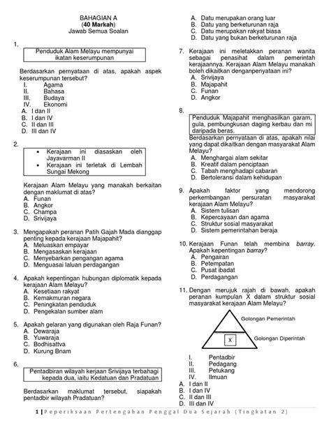 Soalan Sejarah Tingkatan 2 Kssm