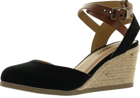 Soda Womens Request Closed Toe Espadrille Wedge Sandal In Black Dark Tan Linen