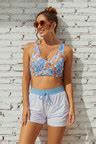 Floral Square Neck Wide Straps Sporty Bikini Top And White High Waist Boy Shorts