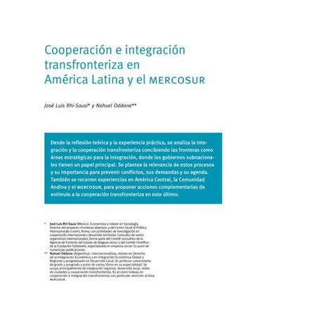 Pdf Cooperaci N E Integraci N Transfronteriza En Am Rica Pdf