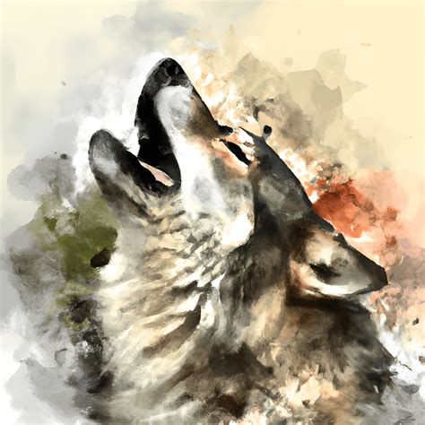 Howling Wolf In Splattered Watercolors Creative Fabrica