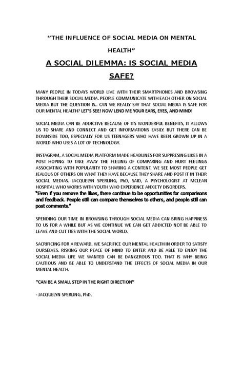 English Speech: The Impact of Social Media on Mental Health - Studocu