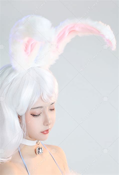 Bunny Girl Sexy Lingerie Set Blue Furry Heart Hollow Halter Bodysuit With Skirt And Striped