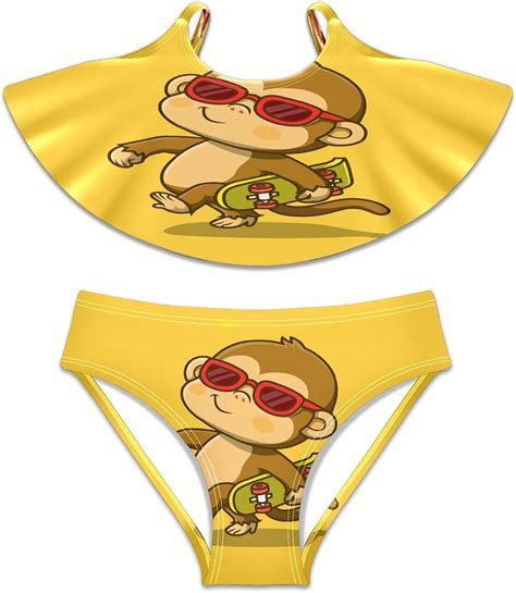 Buy KIOPLYET Cute Monkey Carrying Skateboard Girls Bathing Suit Piece Swimsuit Bikini Swimwear
