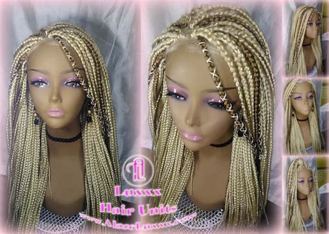 Blonde 613 27 Honey Blonde Platinum Lace Baby Hair Box Braid Wig Unit Small Medium Straight
