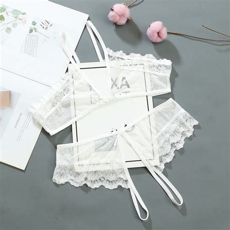 Womens Mesh Bra Set Sexy Open Crotch Lingerie Bikini G String Thong