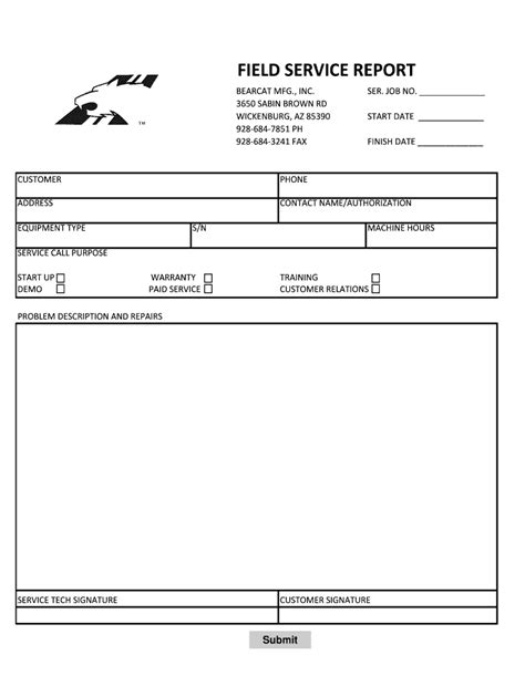 Fillable Online Field Service Report Bearcat Mfg Fax Email Print