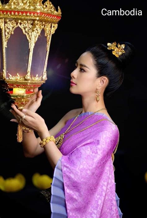 Beautiful Khmer Lady With Traditional Costume Sbai Cambodia