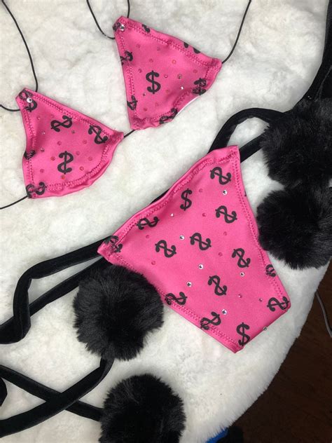 Micro Pom Pom Bikini Stripper Outfit Bandeau Micro Bikini Exotic Dance Wear Rave Outfit Etsy