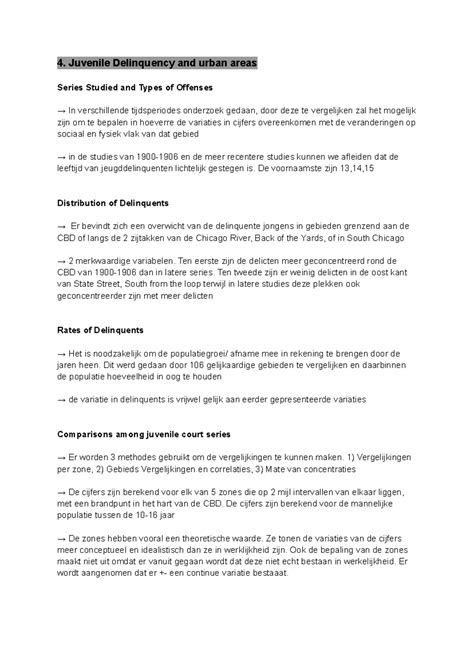 Samenvatting teksten - 4. Juvenile Delinquency and urban areas Series