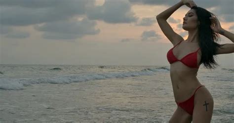 Sexy Hot Asian Woman In Red Bikini Posin Stock Video Pond5