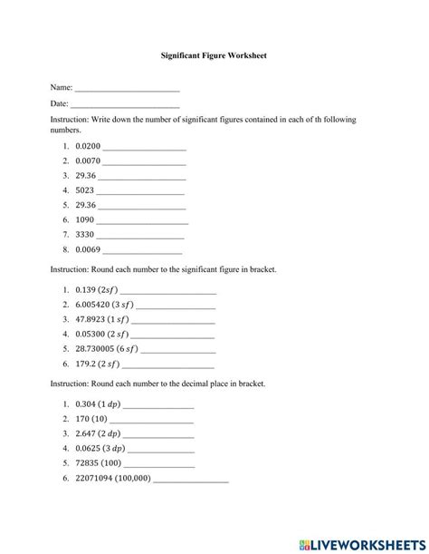 Significant Figures Practice Worksheet Worksheets Library